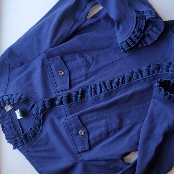 M by Marc Bouwer Navy Ruffle Trim Twill Jacket with Pockets S - Picture 2 of 8